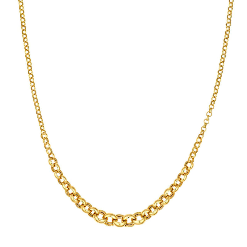 14K Gold Hollow Graduated Medium Rolo Chain Necklace