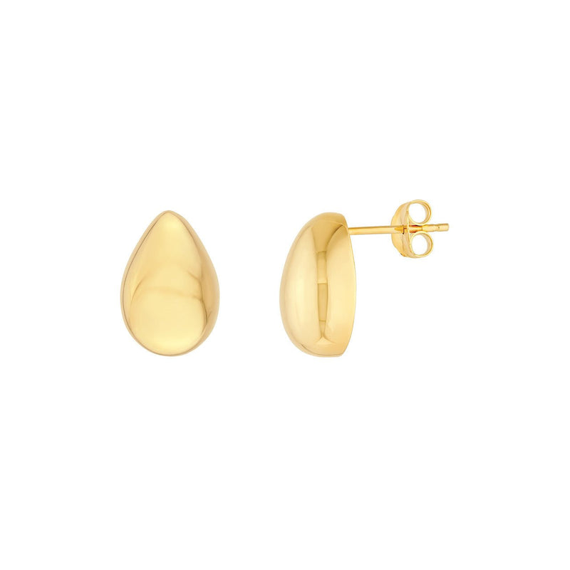 14K Gold Puffy Teardrop Stud Earrings
