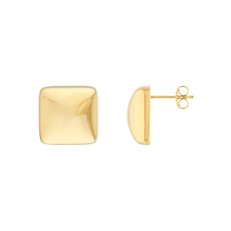 14K Gold Puffy Square Stud Earrings
