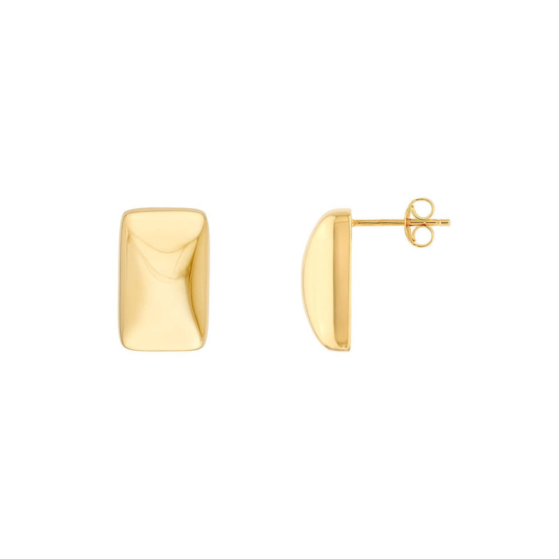 14K Gold Puffy Rectangle Stud Earrings
