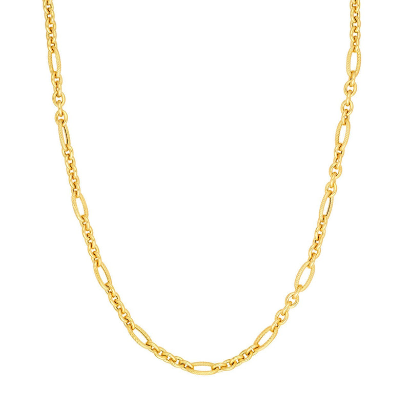 14K Gold Alternating Twisted 5+1 Oval Link Necklace