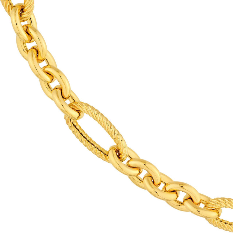 14K Gold Alternating Twisted 5+1 Oval Link Necklace