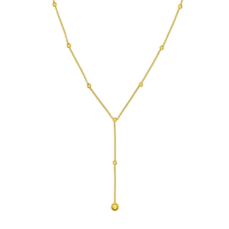 14K Gold Beaded Lariat Necklace