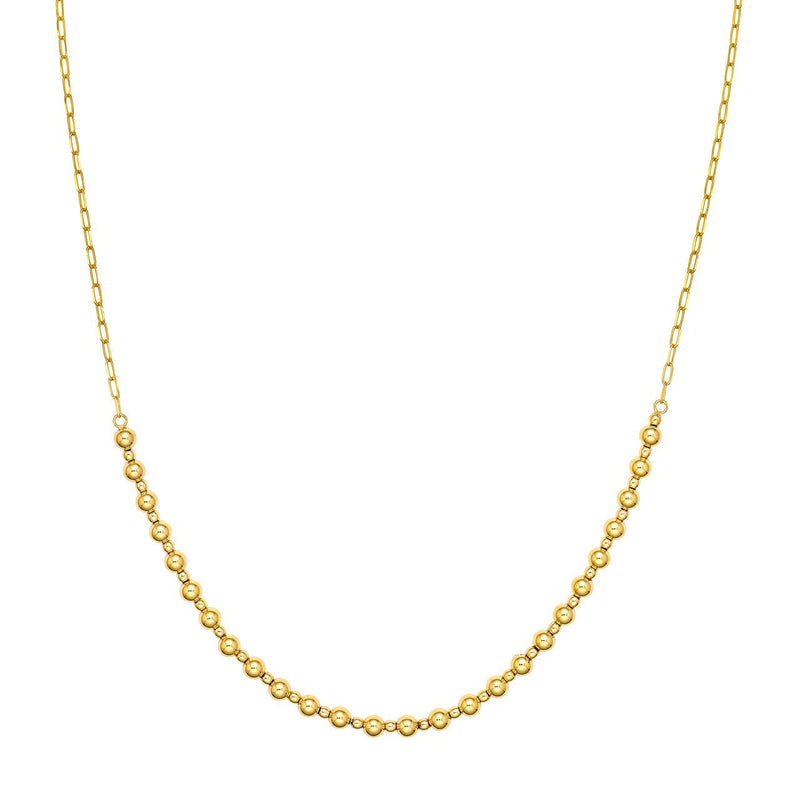 14K Gold Paperclip Alternating Bead Necklace
