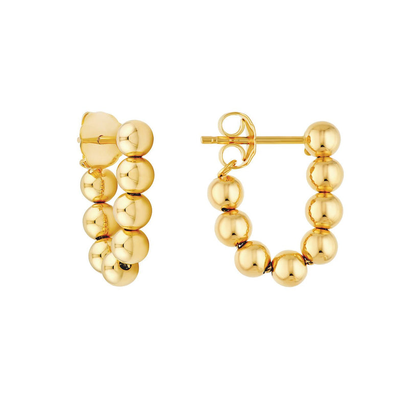 14K Gold Connected Chain Bead Stud Earrings