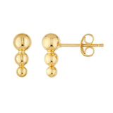 14K Gold Graduated Tri Bead Stud Earrings