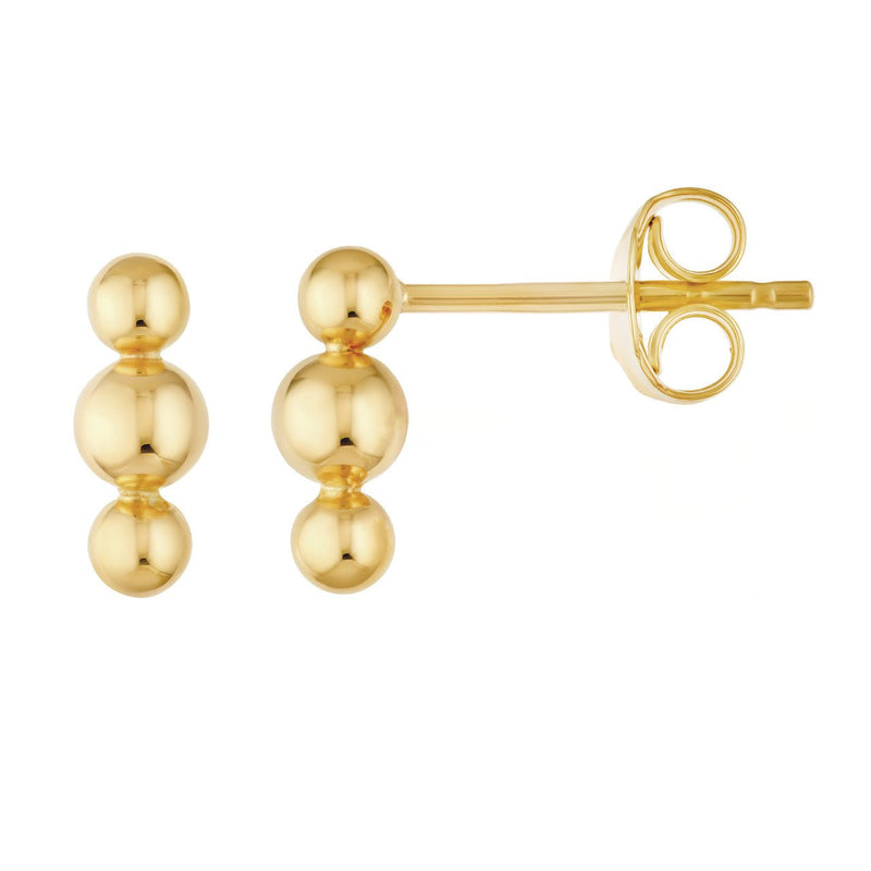 14K Gold Trio Bead Stud Earrings