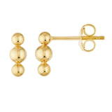 14K Gold Trio Bead Stud Earrings