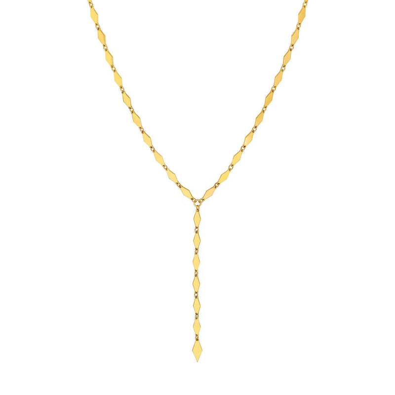 14K Gold Mirror Diamond Shape Link Lariat Necklace
