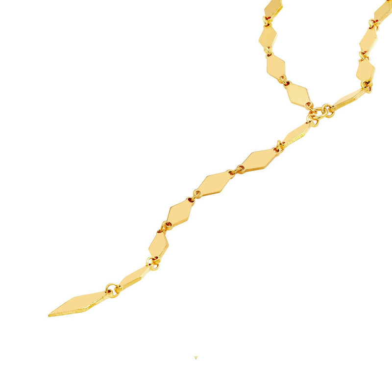 14K Gold Mirror Diamond Shape Link Lariat Necklace