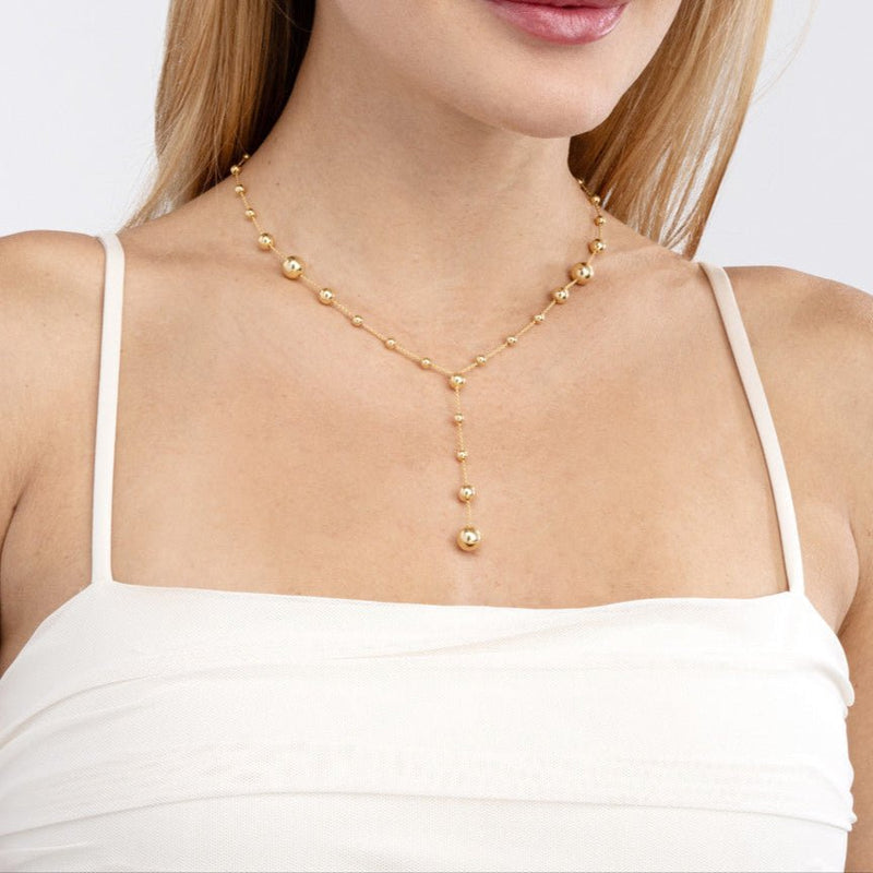 14K Gold Graduated Bead Lariat Necklace