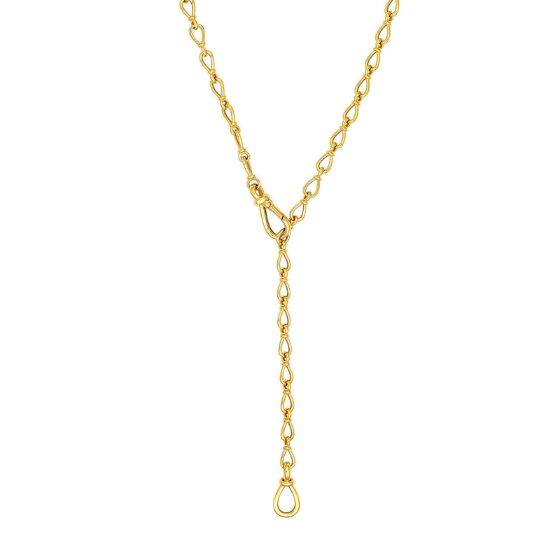 14K Gold Tear Drop Link Chain Lariat Necklace