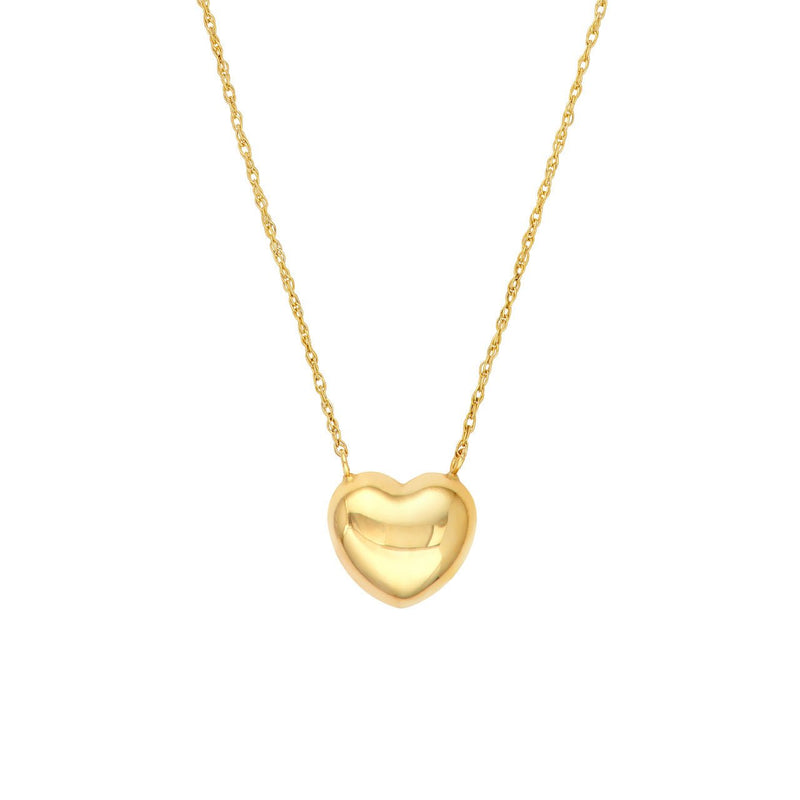 14K Gold Large Puffy Heart Pendant Necklace