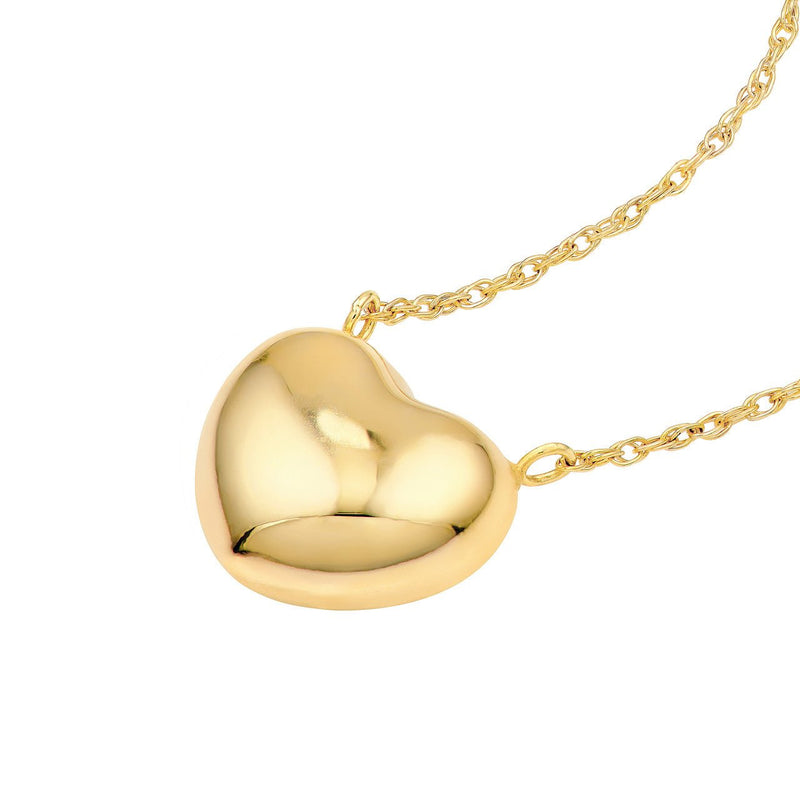 14K Gold Large Puffy Heart Pendant Necklace