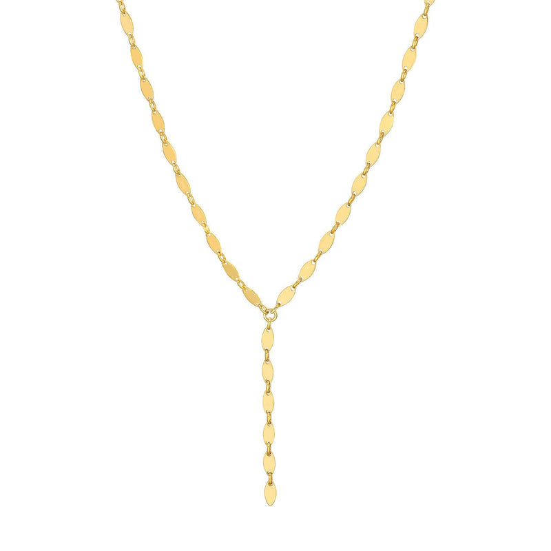 14K Gold Oval Shape Link Lariat Necklace