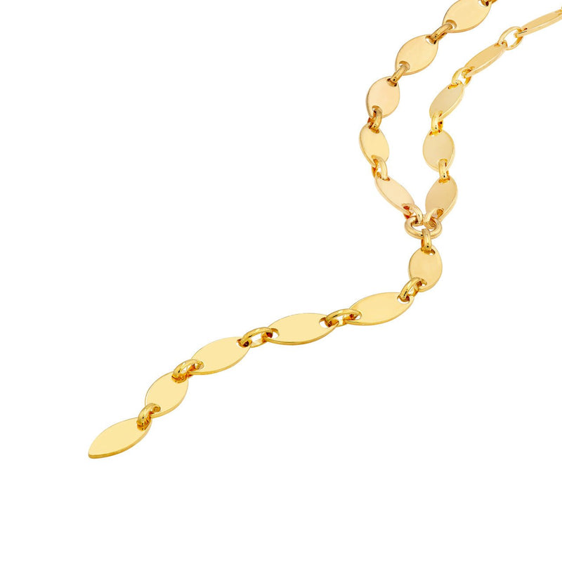 14K Gold Oval Shape Link Lariat Necklace