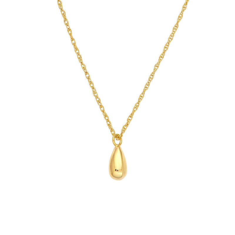 14K Gold Small Puffy Tear Drop Pendant Necklace