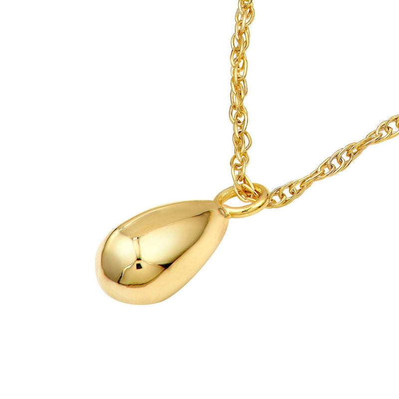 14K Gold Small Puffy Tear Drop Pendant Necklace