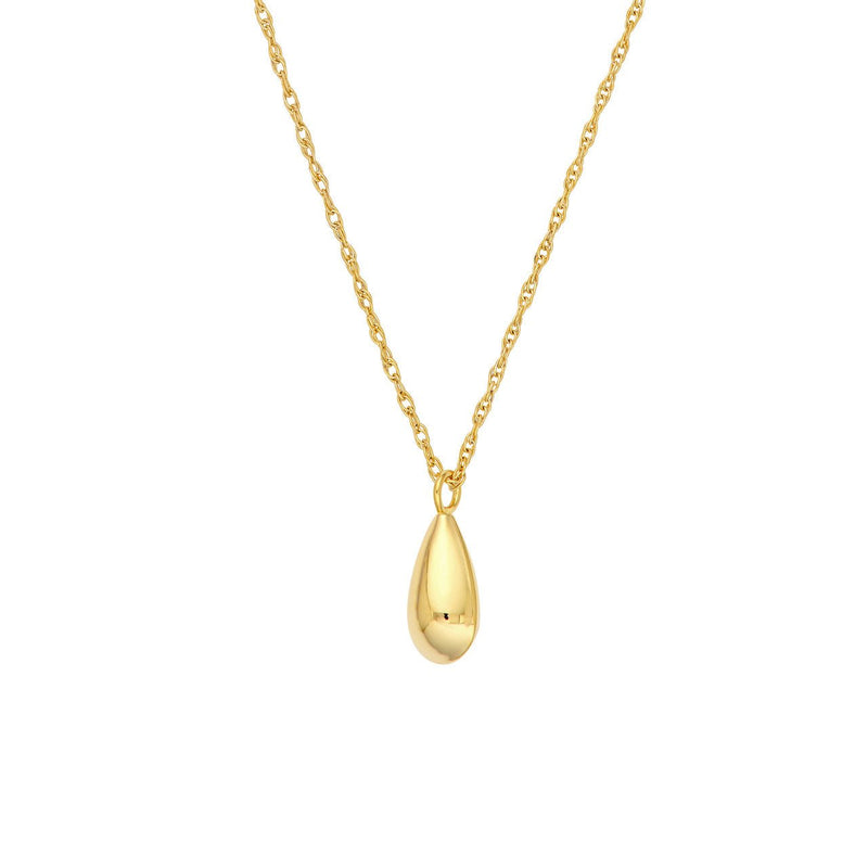 14K Gold Puffy Tear Drop Pendant Necklace