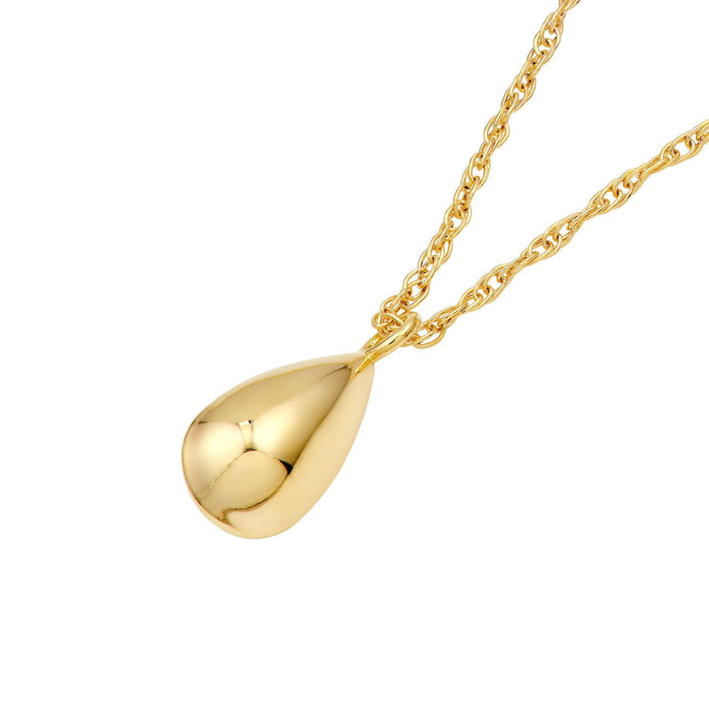 14K Gold Puffy Tear Drop Pendant Necklace
