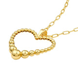 14K Gold Graduated Open Bead Heart Pendant Necklace