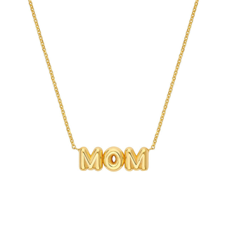 14K Gold Puffy Mom Pendant Necklace