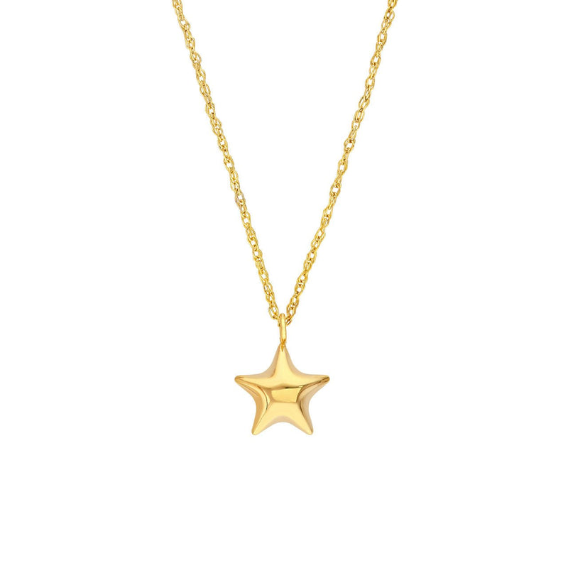 14K Gold Puff Star Pendant Necklace
