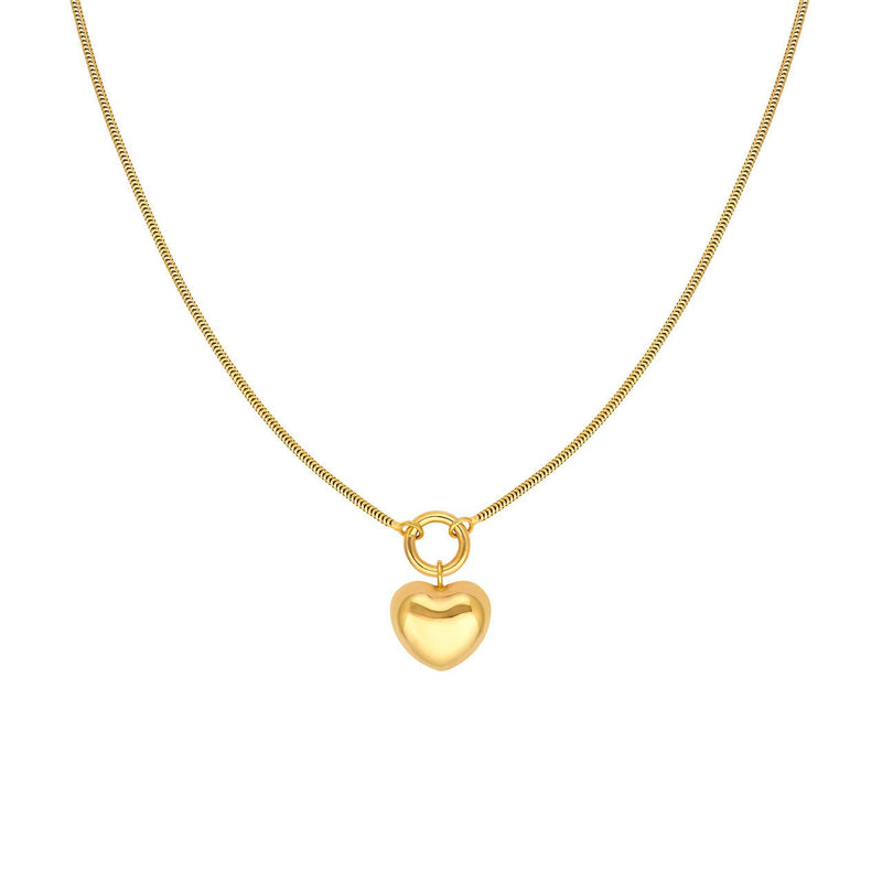 14K Gold Dangle Puff Heart Necklace