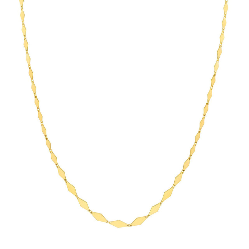 14K Gold Graduated Flat Diamond Shape Link Necklace