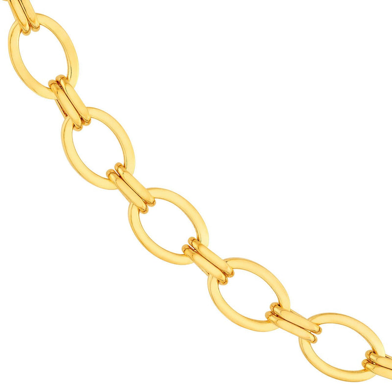 14K Gold Oval and Double Link Chain Necklace
