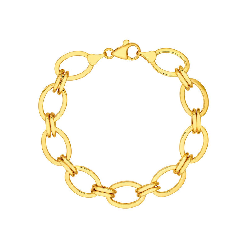 14K Gold Oval and Double Link Chain Bracelet