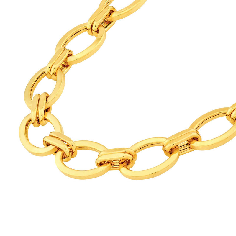 14K Gold Oval and Double Link Chain Bracelet