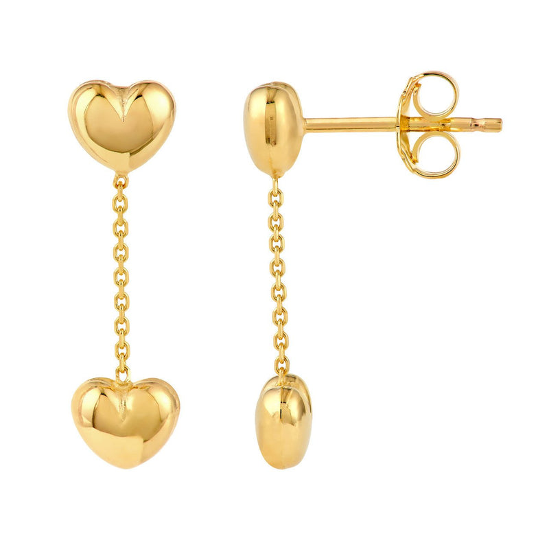 14K Gold Heart Dangle Earrings