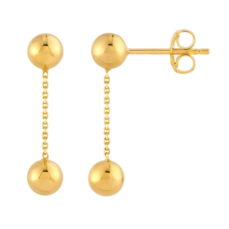 14K Gold Bead Dangle Earrings