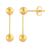 14K Gold Bead Dangle Earrings