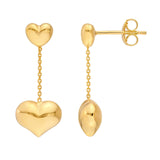 14K Gold Large Heart Dangle Earrings