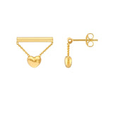 14K Gold Bar Dangling Puff Heart Earrings