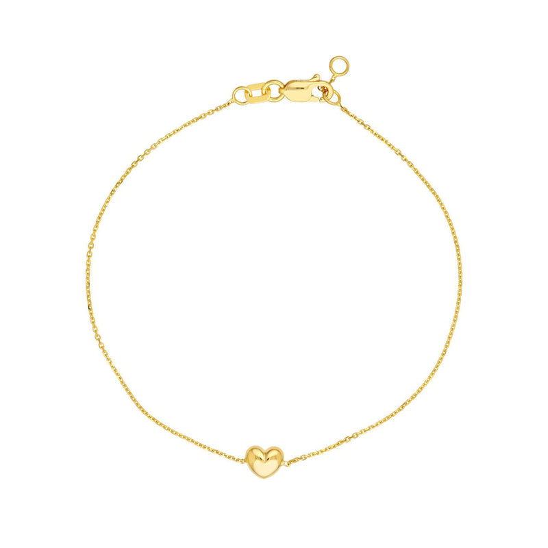 14K Gold Puffy Heart Chain Bracelet