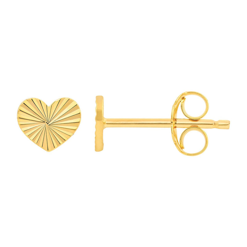 14K Gold Small Fluted Heart Stud Earrings