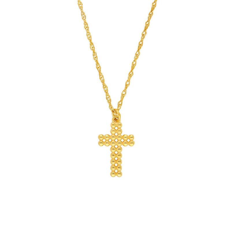 14K Gold Beady Cross Pendant Necklace