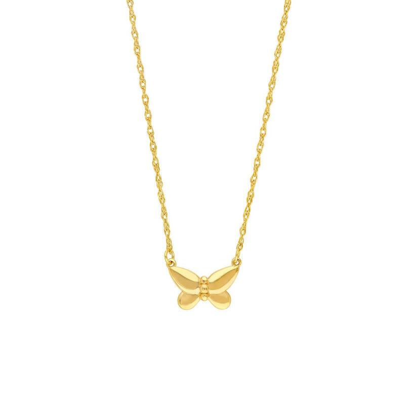 14K Gold Puffy Butterfly Pendant Necklace