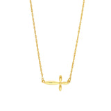 14K Gold Puffy East West Cross Pendant Necklace