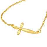 14K Gold Puffy East West Cross Pendant Necklace