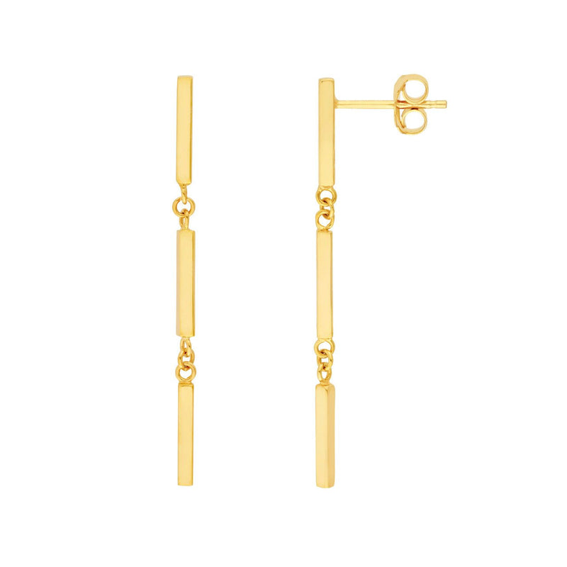14K Gold Tri Bar Stud Earrings