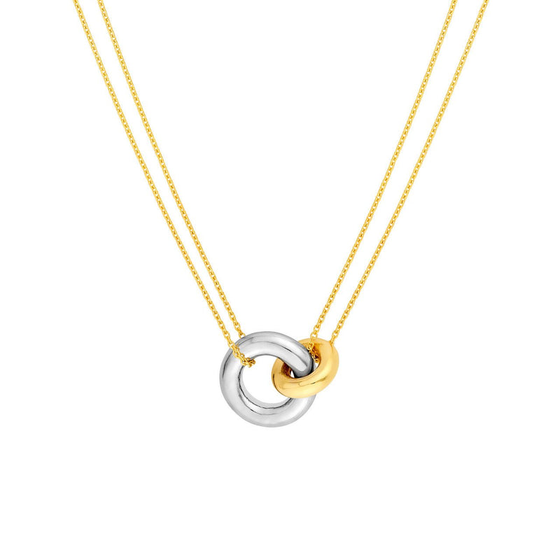 14K Two-Tone Gold Double Chain Linked Circle Necklace