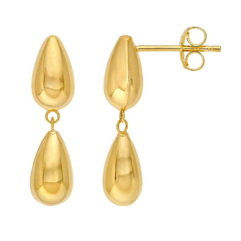 14K Gold Large Double Dangle Tear Drop Earrings