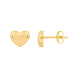 14K Gold Scattered Diamond Heart Stud Earrings