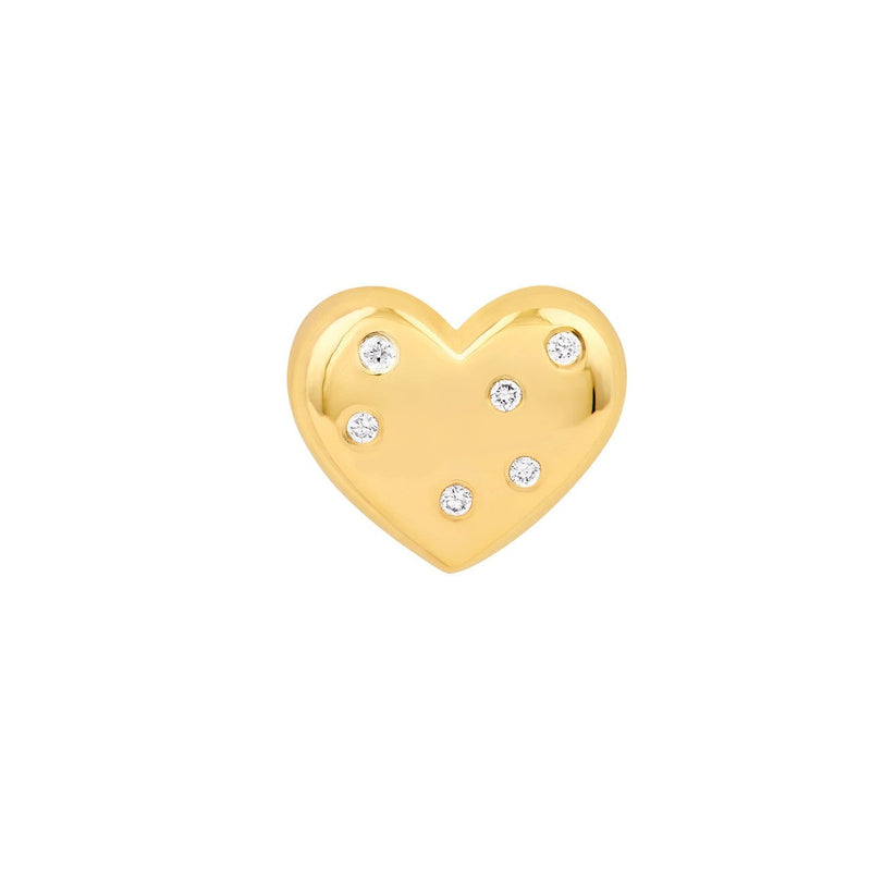14K Gold Scattered Diamond Heart Stud Earrings