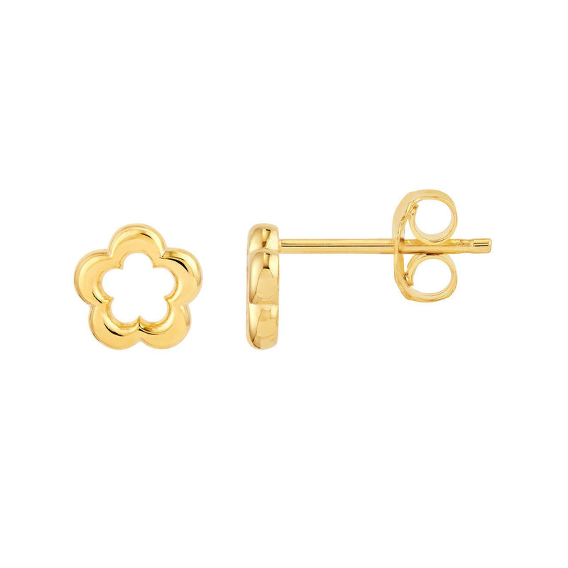 14K Gold Open Flower Stud Earrings
