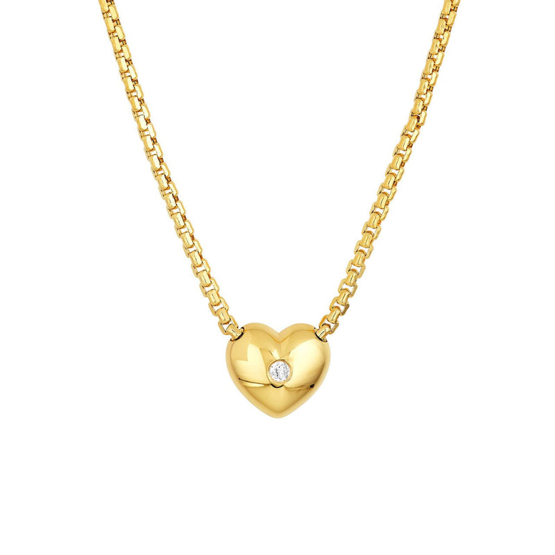 14K Gold Diamond Puff Heart Pendant Necklace